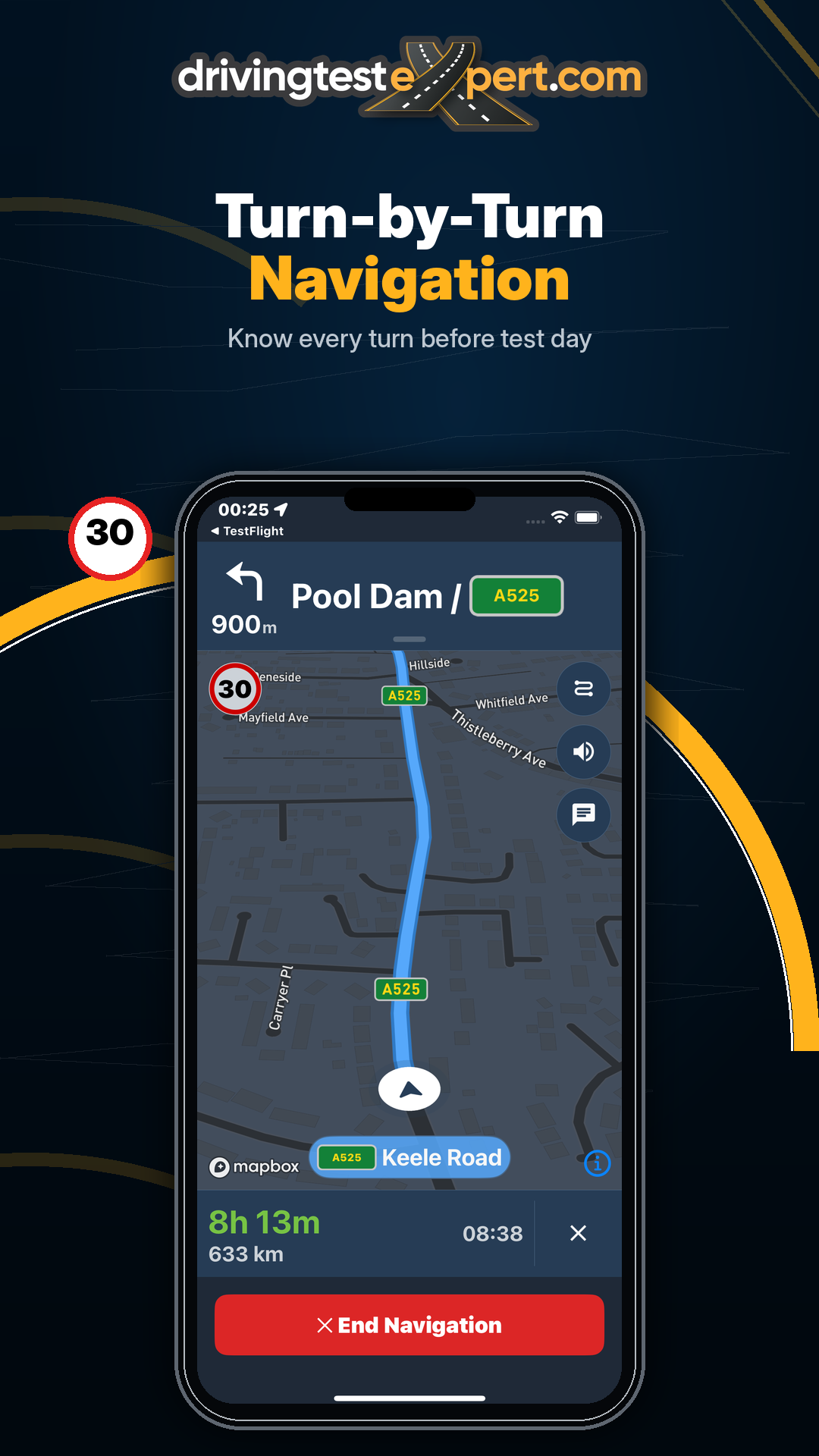Test Routes Expert turn-by-turn navigation screenshot