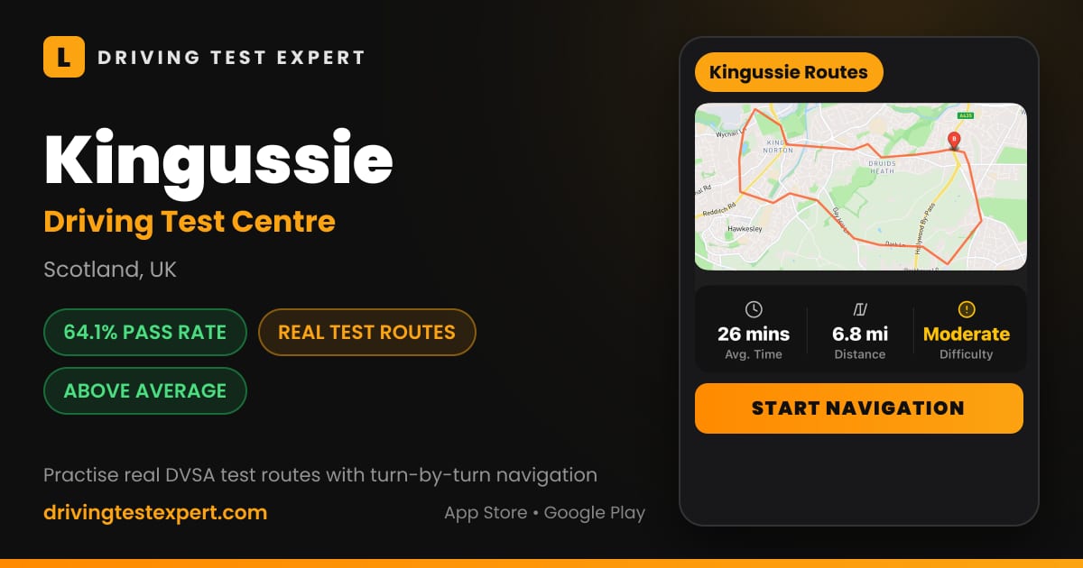 Kingussie driving test centre – 64.1% pass rate, test routes and turn-by-turn navigation in the Test Routes Expert app (Scotland, UK)